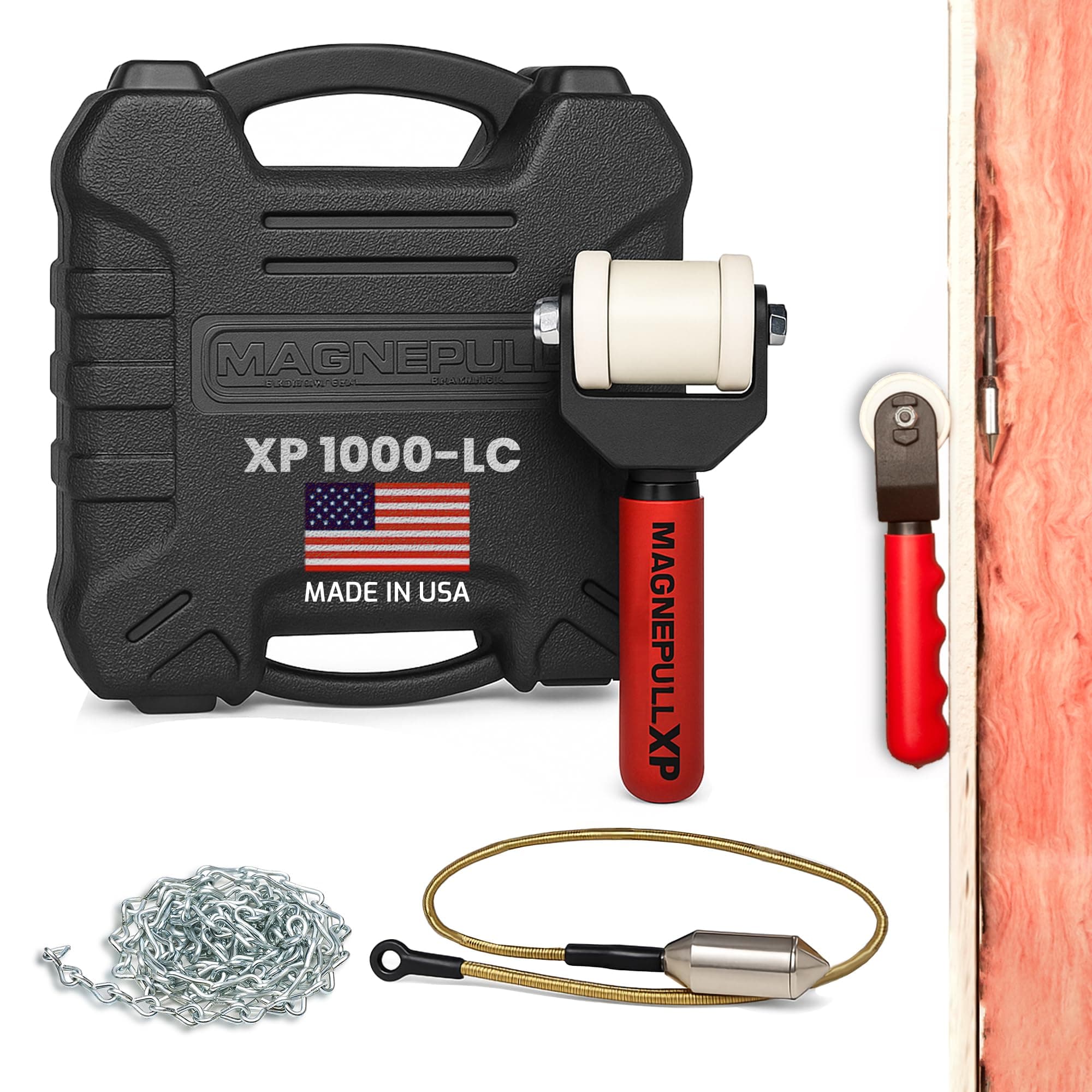 XP1000-LC Magnetic Wire Puller for Electrical Tools W/Flexible Steel Leader & Durable Case, Does not work on Foam Insulation also not rcomended for steel studs without XP1000-8 Drop Magnet