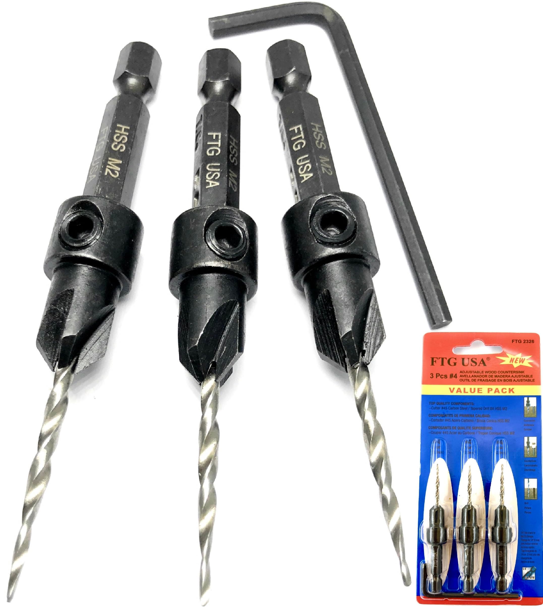 FTG USA Adjustable Wood Countersink Drill Bit Set 3 Pc #4 (7/64")