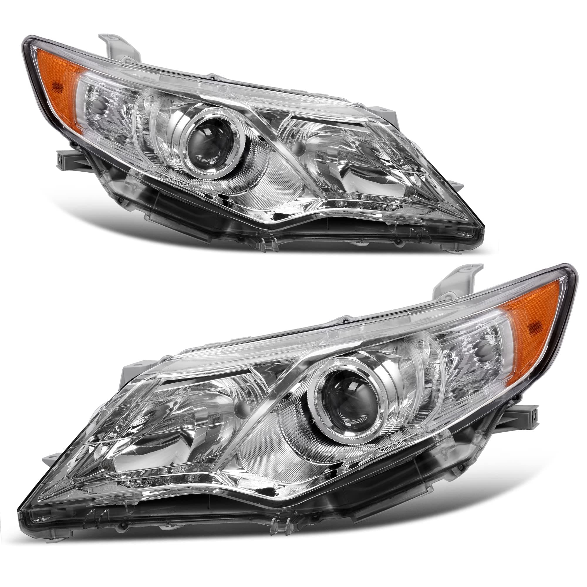 oEdRo Headlight Assembly Compatible with 2012 2013 2014 Camry L/Le/Xle/Hybrid (Not Fit SE/SE Sport/Hybrid SE) Headlamp with Amber Refector Clear Lens Chrome Housing