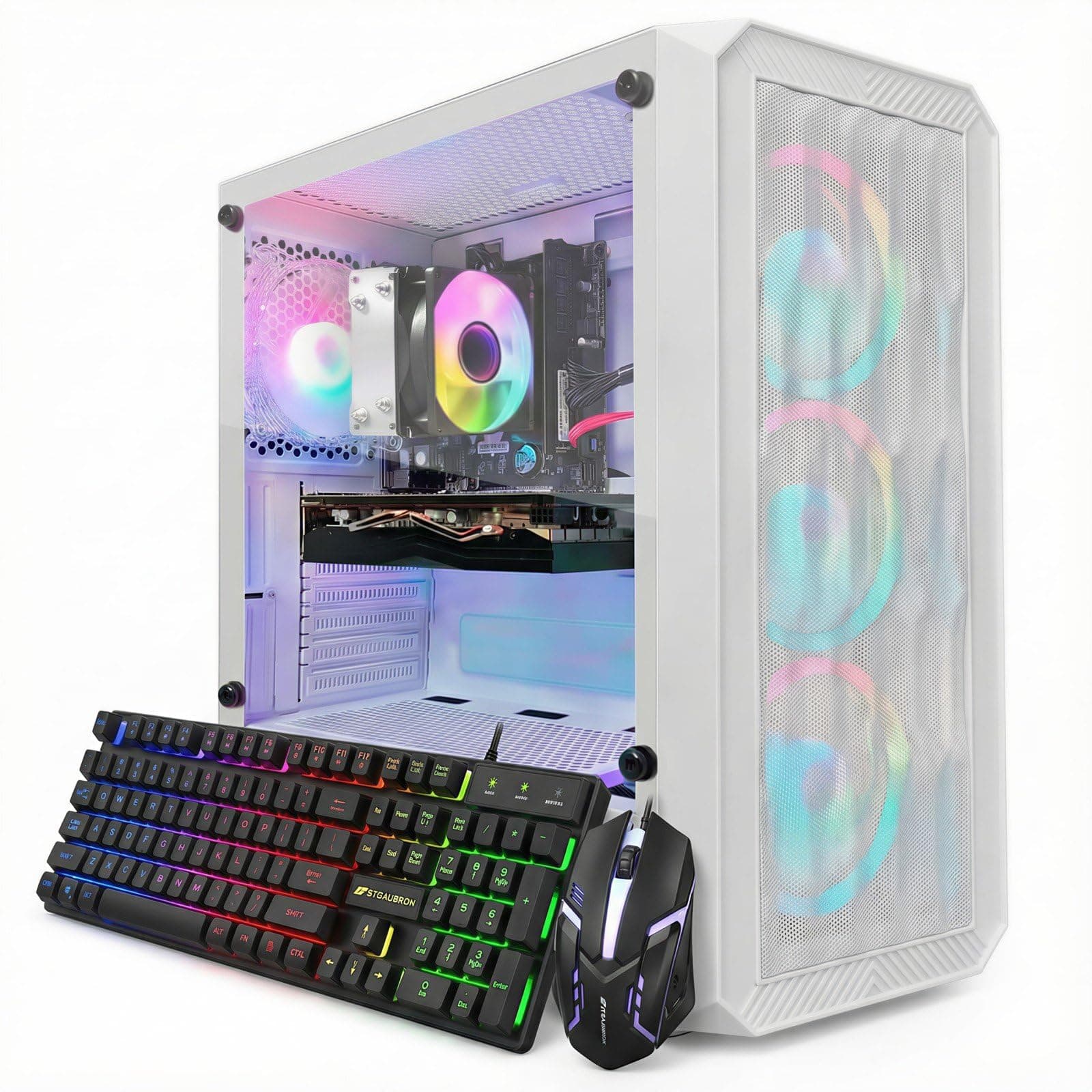 Gaming PC Desktop Computer, AMD Ryzen 3 3200G 3.6 GHz, Radeon RX 580 8G GDDR5, 16G DDR4, 1T SSD, 600M WiFi, BT 5.0, RGB Fan x 4, Windows 11 Home