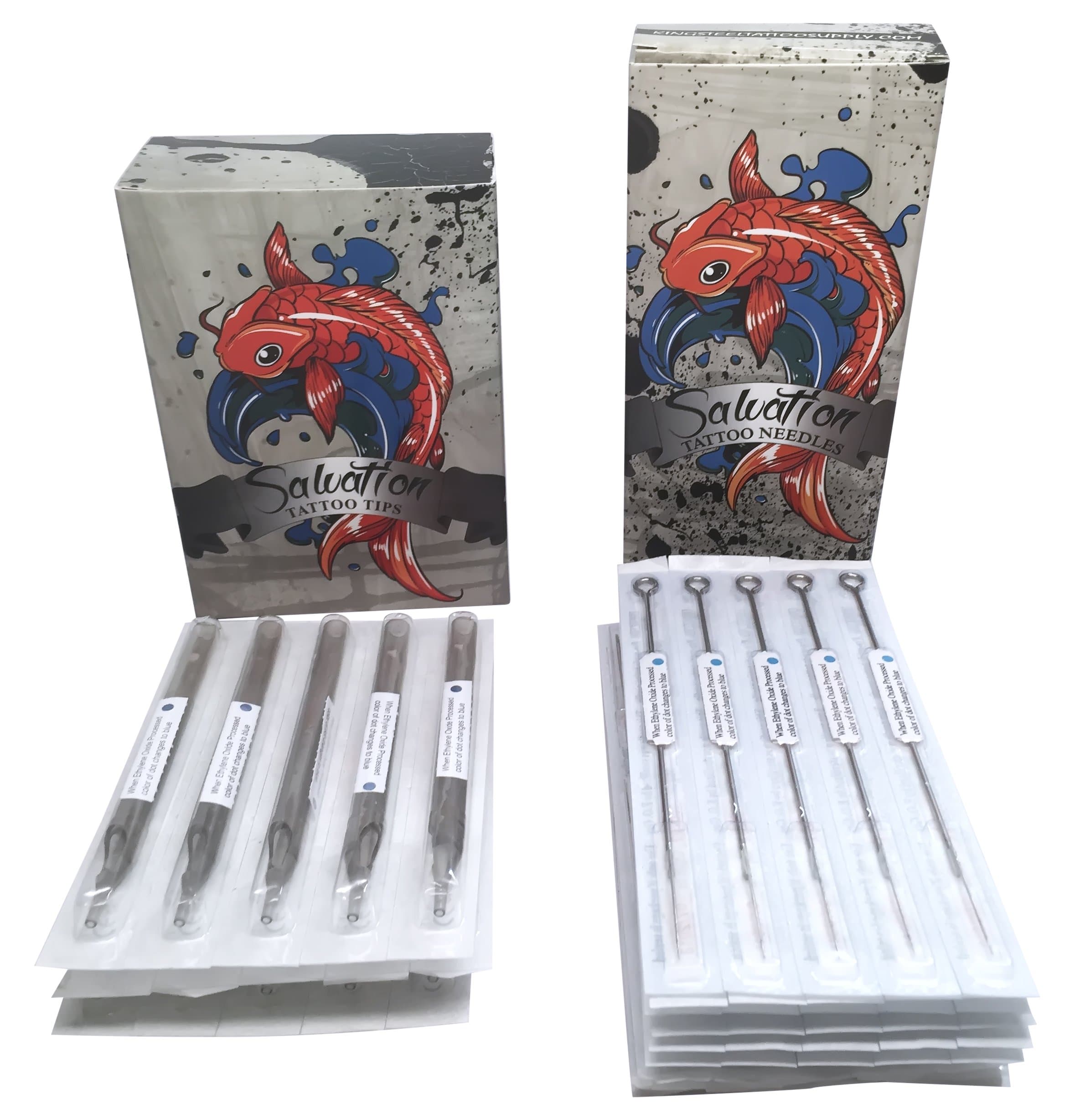 Tattoo Needles and Tubes Combo - 100 Pcs Each - Assorted Needle Box and Disposable Tips - Mixed Liners and Shaders Sizes Bundle by Salvation