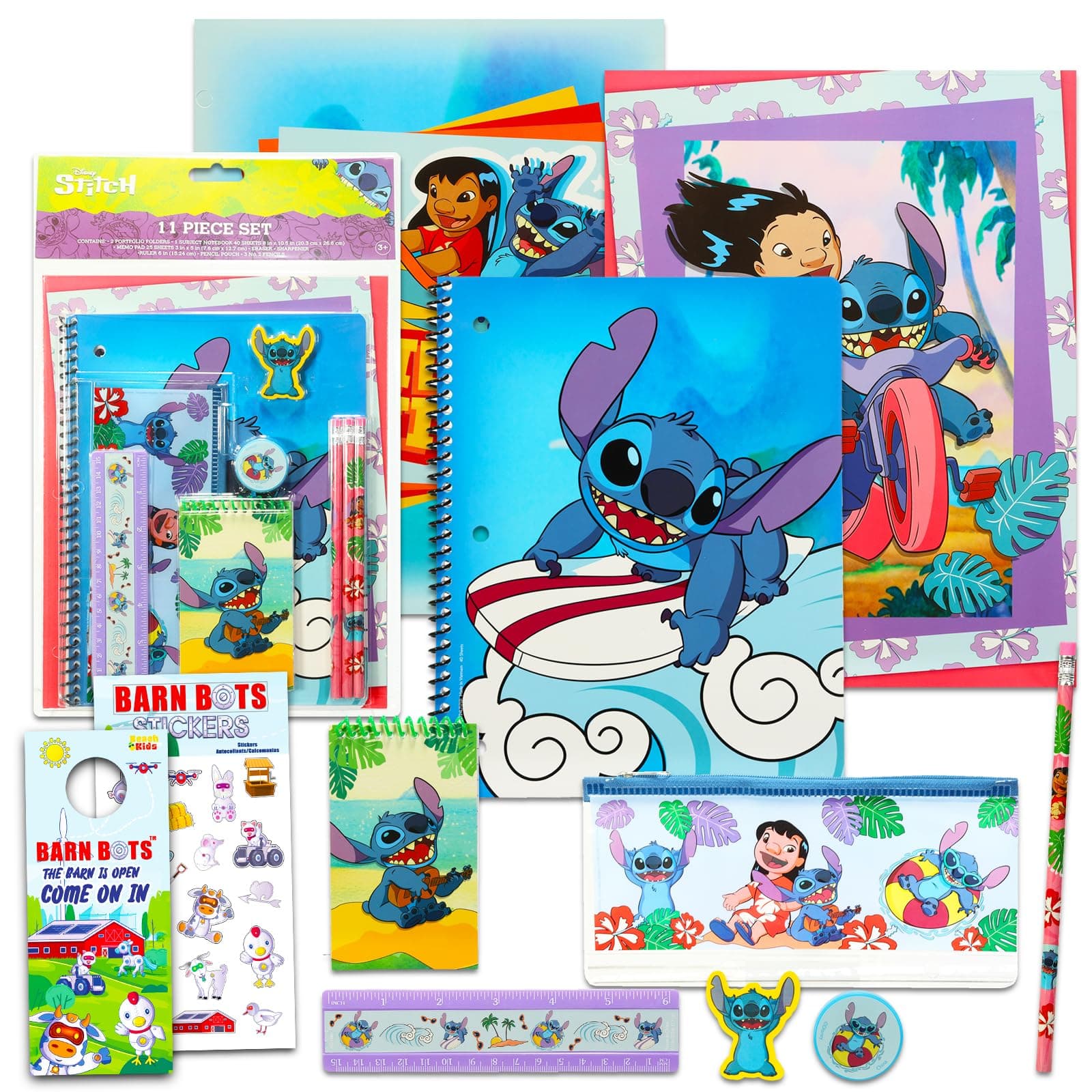 Beach Kids Stationery Set - 11 Pc Bundle with Folder, Notebook, Erasers, Case, Stickers, and More (Lilo and Stitch) Office Product