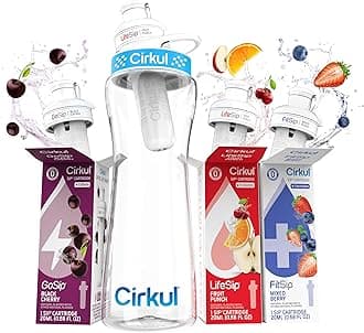 22 oz Plastic Water Bottle Starter Kit with Comfort Grip Lid & 3 Flavor Cartridges (Fruit Punch, Mixed Berry, Black Cherry) (Blue & Clear)