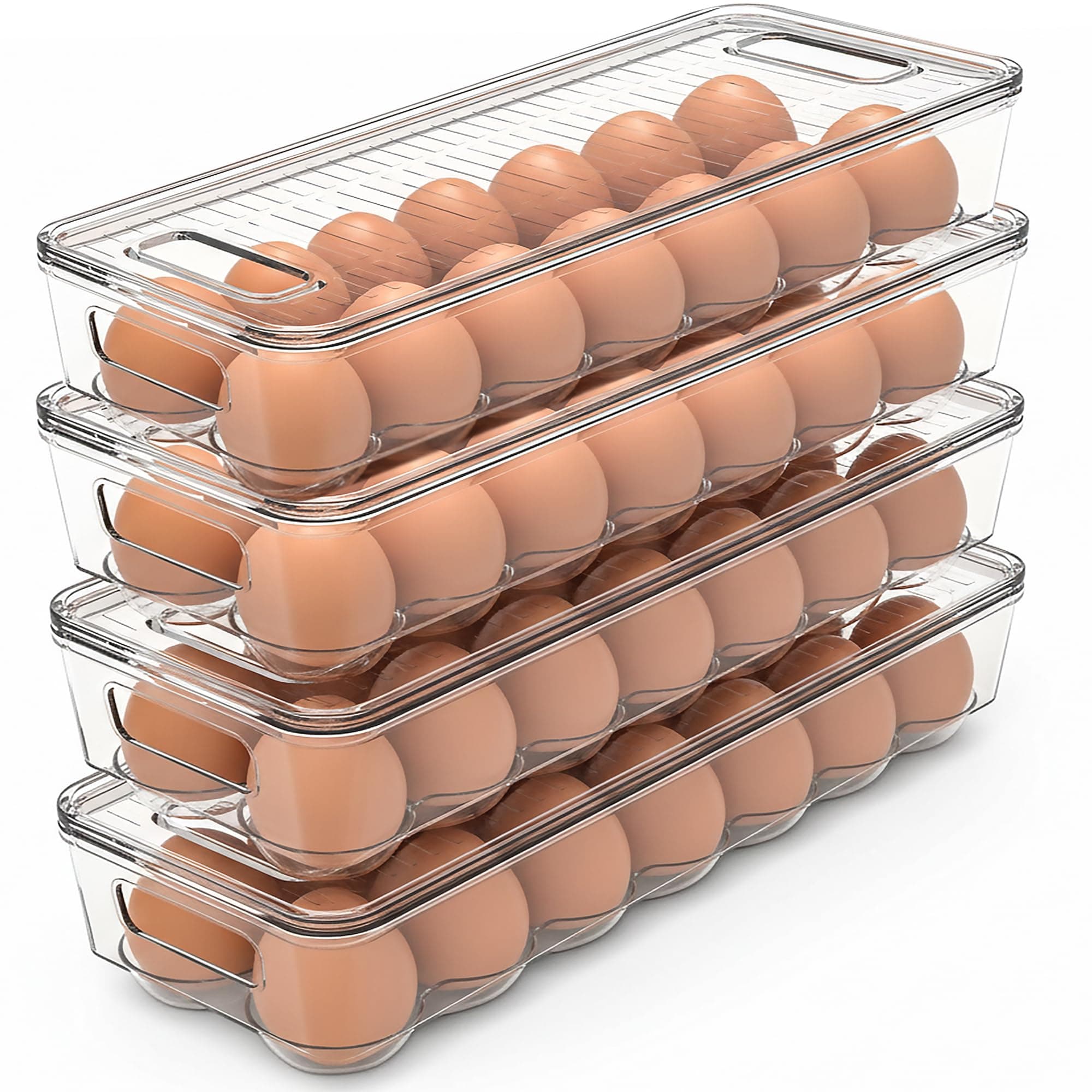 Utopia Home Egg Container With Lid and Handle for Refrigerator - Pack of 4 - Clear Stackable Egg Holder for Kitchen Storage and organization