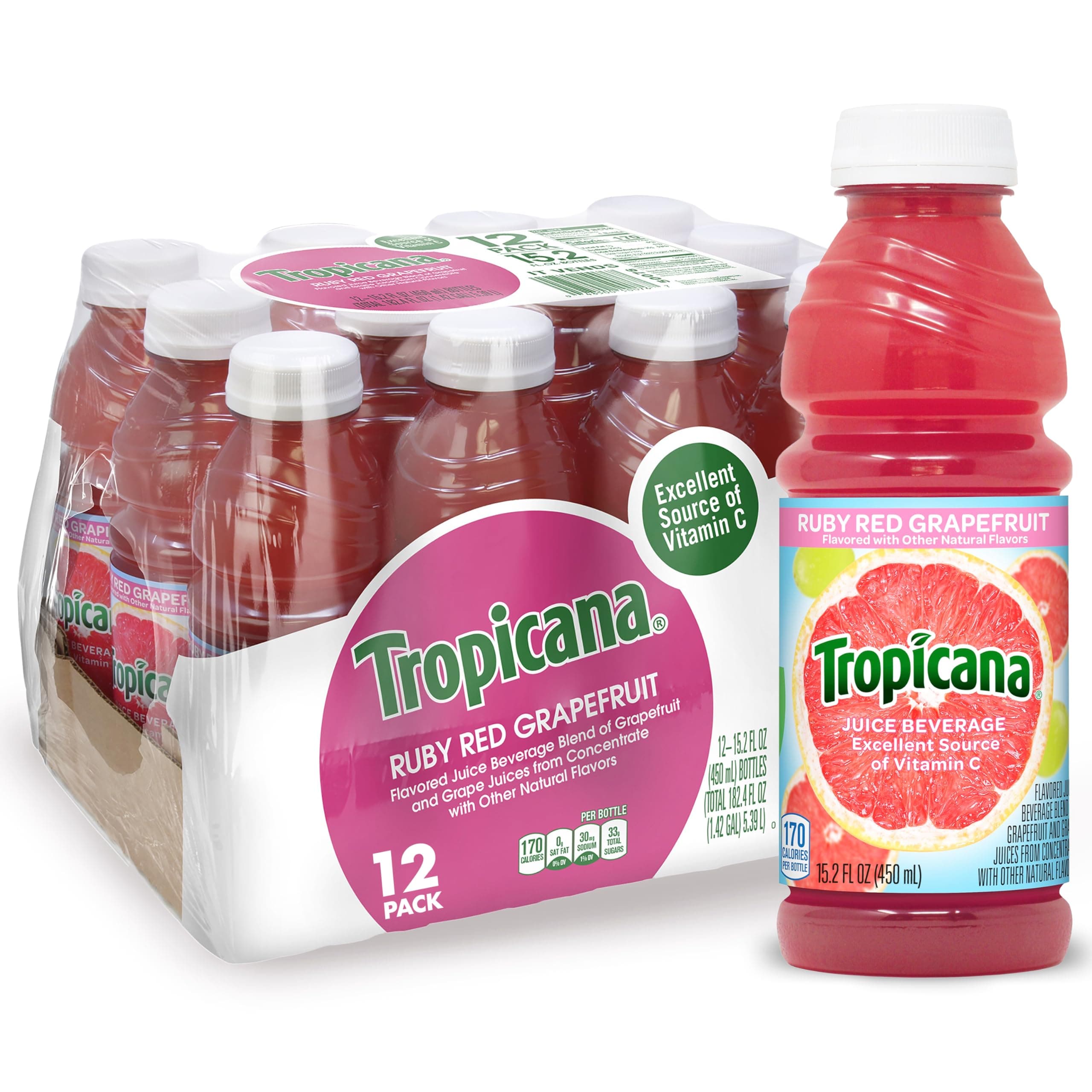 Ruby Red Grapefruit Juice Drink, 15.2 fl oz Bottles, (Pack of 12)