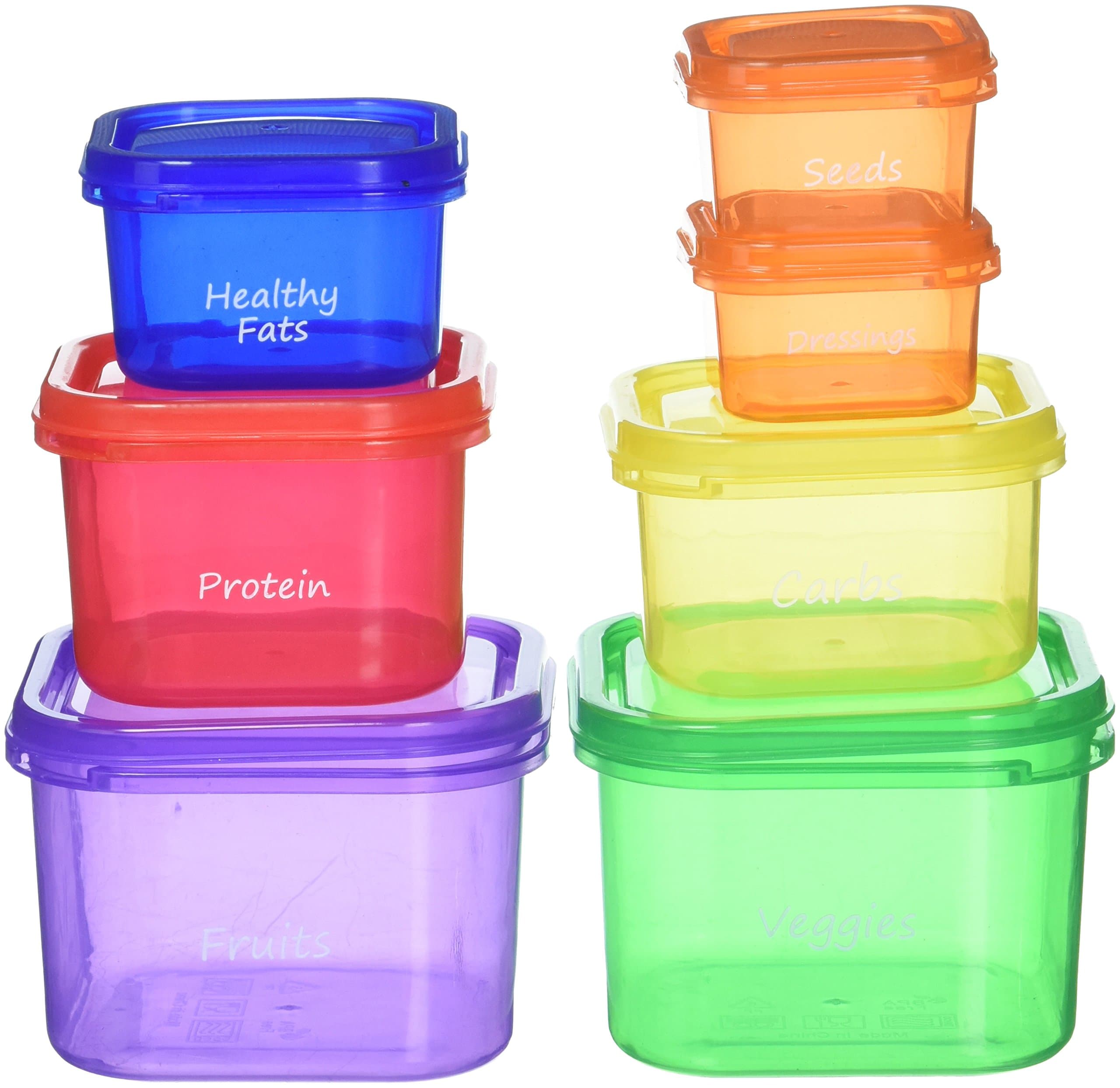 Labeled Portion Control Containers (7-Piece Set) - Color-Coded, Meal Prep Containers - Perfect for Diet, Weight Loss & Weight Control programs. Comparable to 21 Day Fix containers