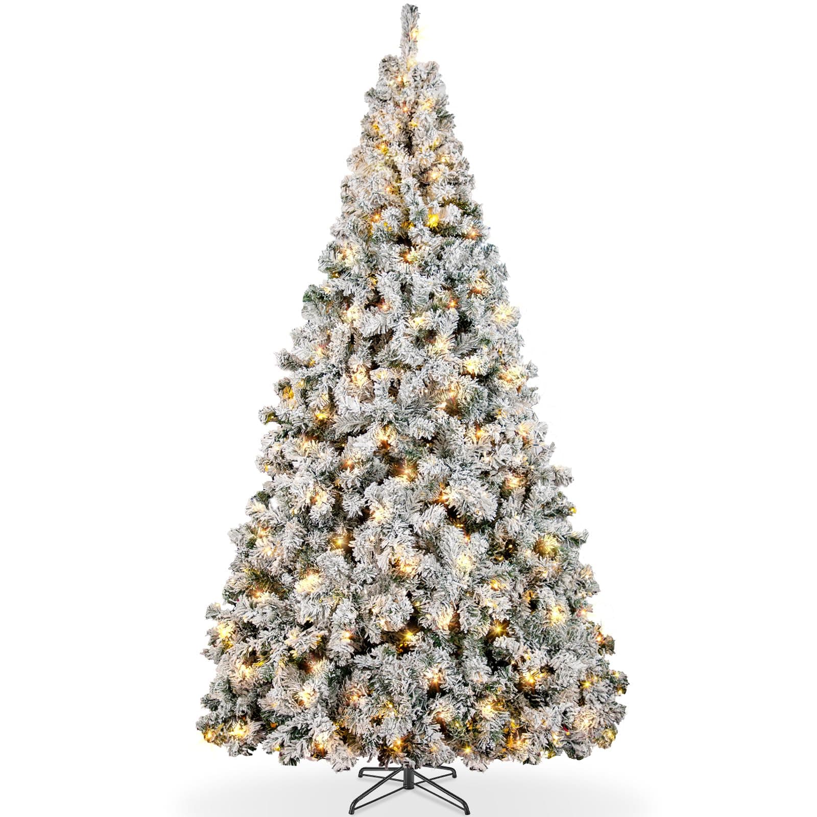 6ft Prelit Artificial Christmas Tree with LED Warm White Lights, Snow Flocked Prelighted 250 LED Lights & 928 Branch Tips, Metal Hinges Foldable Base, Xmas Full Tree for Holiday Decor, White