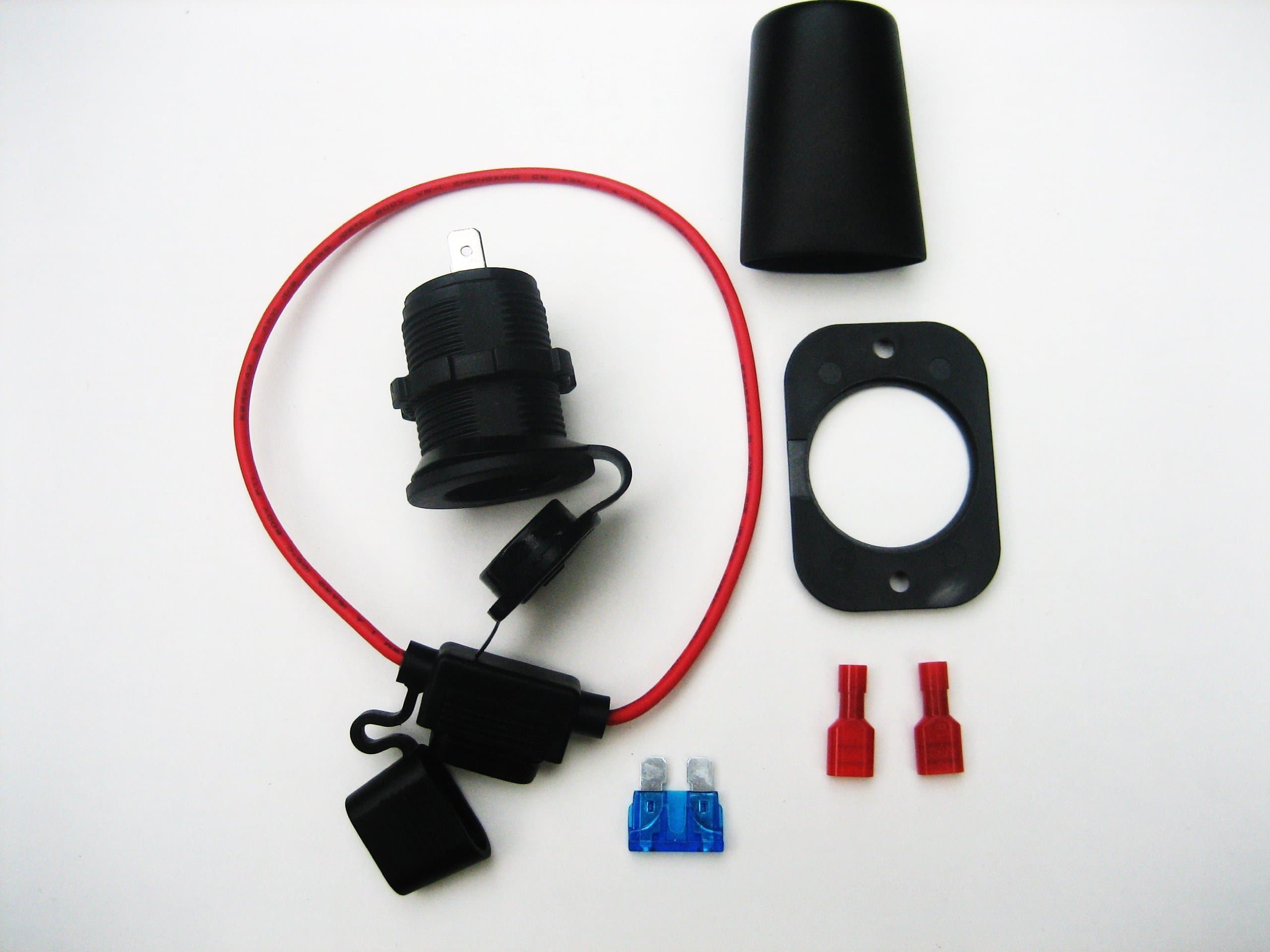 Lighter Accessory Motorcycle, Boat Marine Grade Socket with Boot and Terminals, Wareproof ATO Inline Fuse Holder, and 15 Amp Fuse S+/fs15