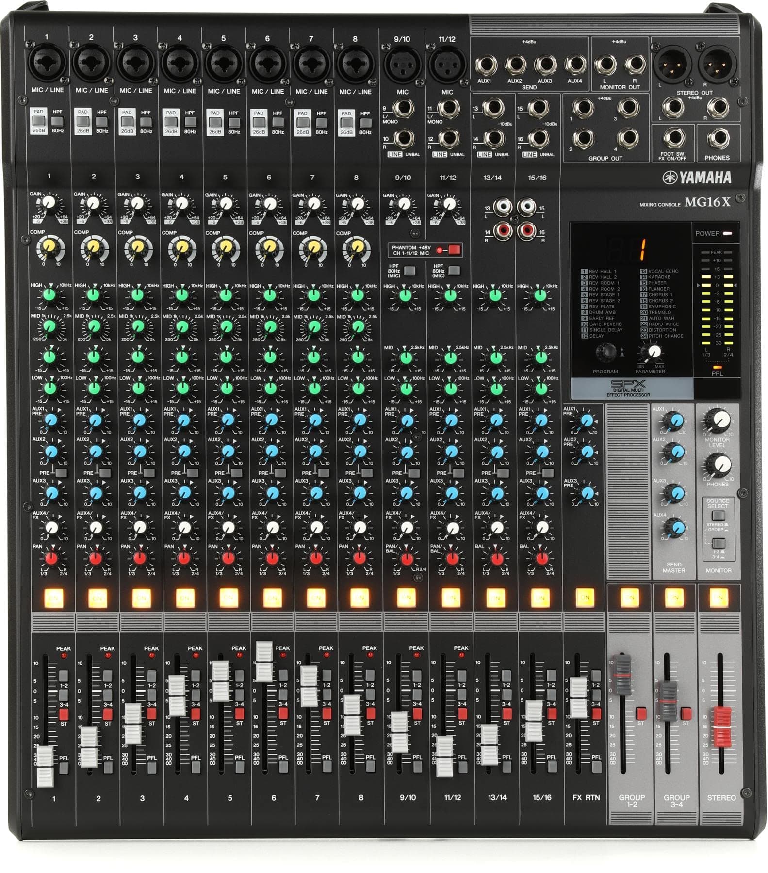 MG16X (8 XLR + 4 Stereo + Echo Effects Without USB) Analog Mixing Console,16-Channel Stereo Mixer With D-Pre Preamps, 24 Effect Programs, 4 Aux Sends, And 1-Knob Compressors, Black