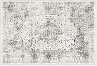 RUGGABLE Sarrah - Washable Rug - Elegant Room Decor and Vintage Area Rug Perfect for Living Room Bedroom Kitchen - Stain Resistant - Pet & Child Friendly - Blue Quartz 60cm x 90cm (Cushioned Pad)