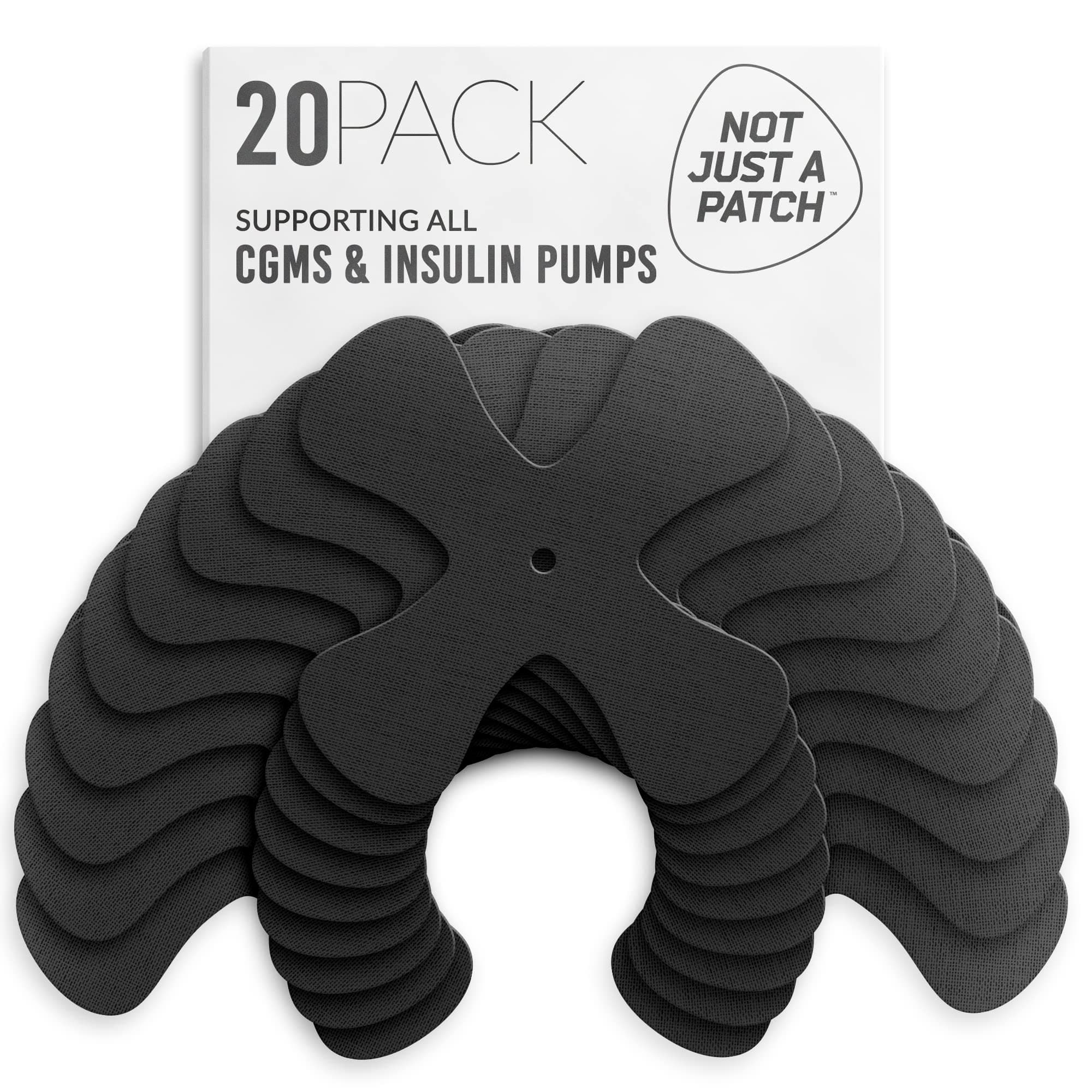 Not Just A Patch X-Patch CGM Sensor Patches (20 Pack) - Water Resistant Omnipod 5 Adhesive Patches - Durable for Active Lifestyle for 10-14 Days - Compatible with Dexcom G6, Libre 2 in Black