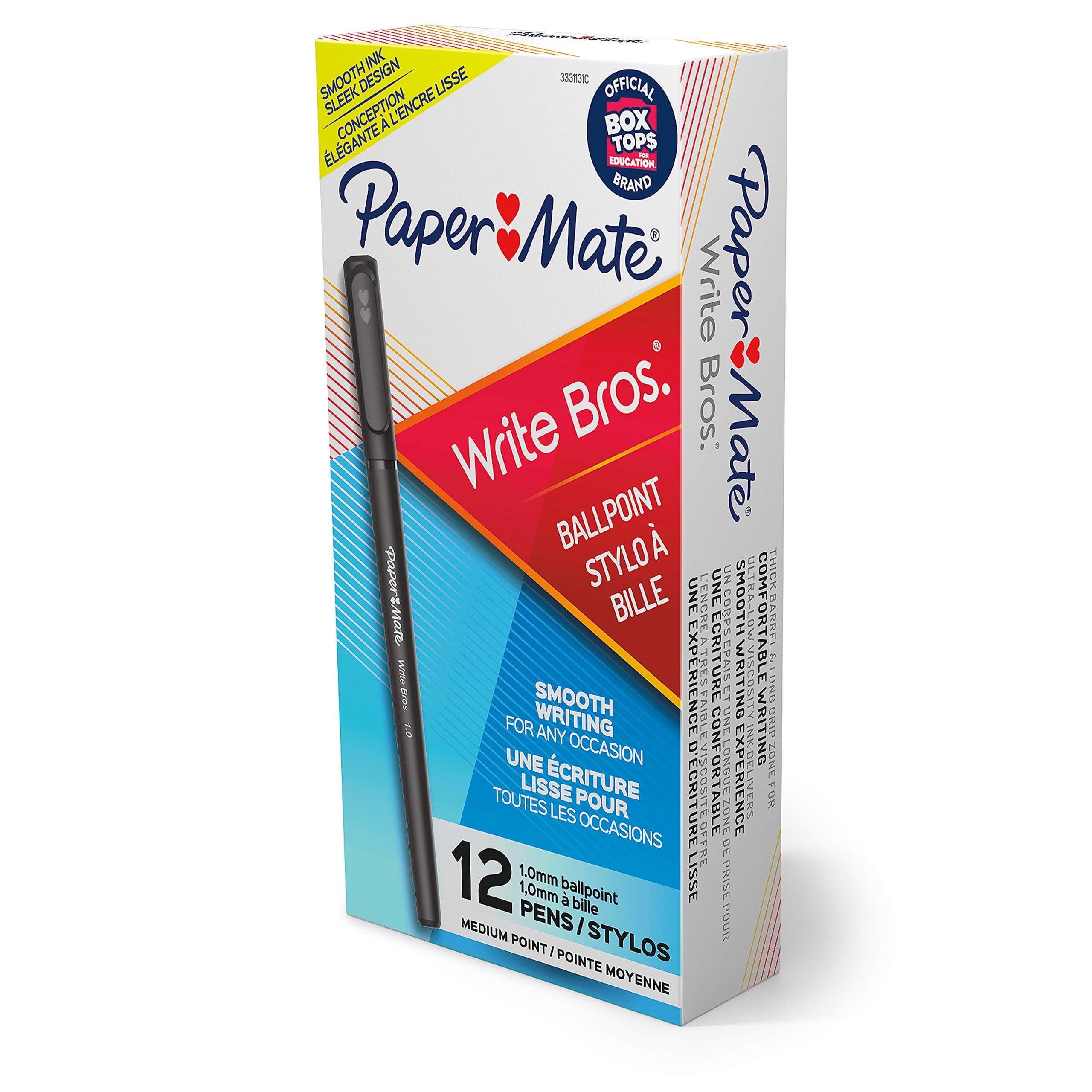 Paper Mate Write Bros. Stick Medium Tip Ballpoint Pen, 12 Black Ink Pens (3331131)