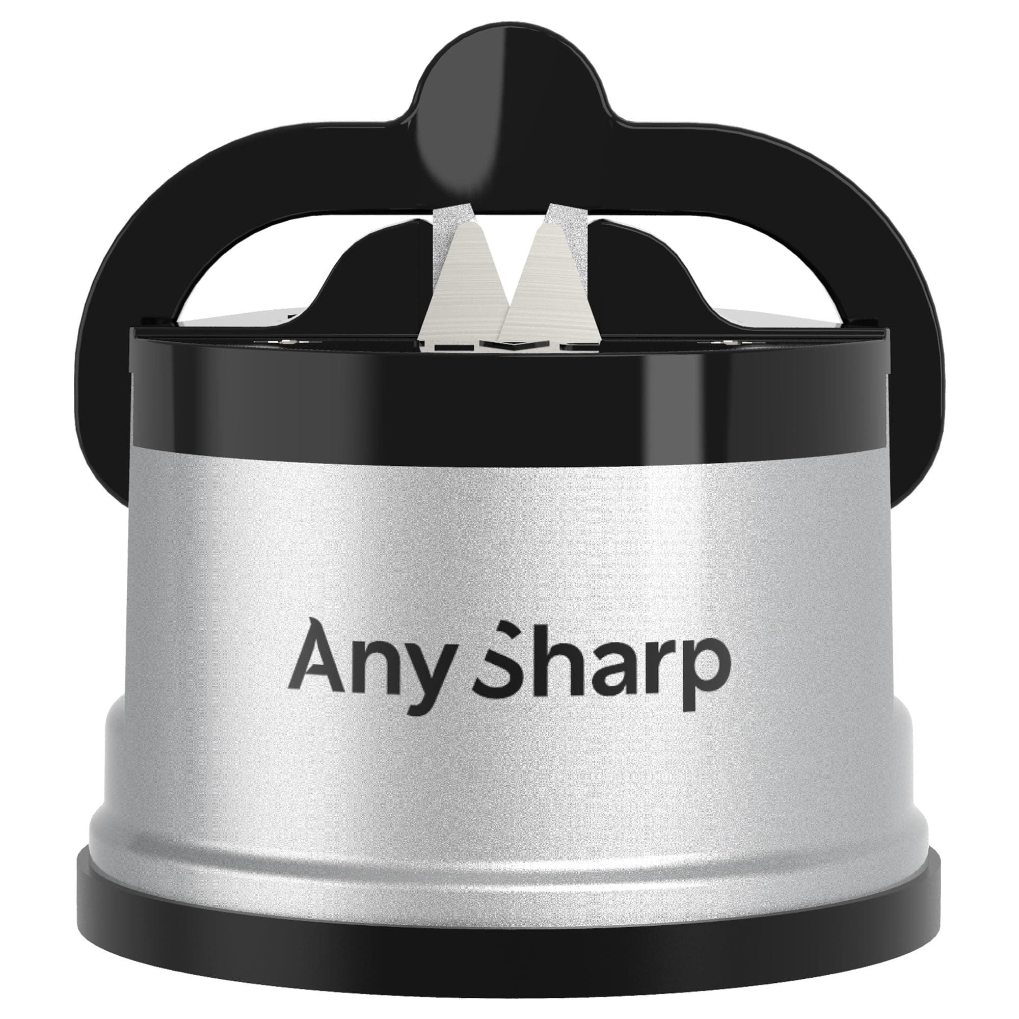 AnySharp Knife Sharpener, Hands-Free Safety, PowerGrip Suction, Safely Sharpens All Kitchen Knives, Ideal for Hardened Steel & Serrated, World's Best, Compact, One Size, Silver