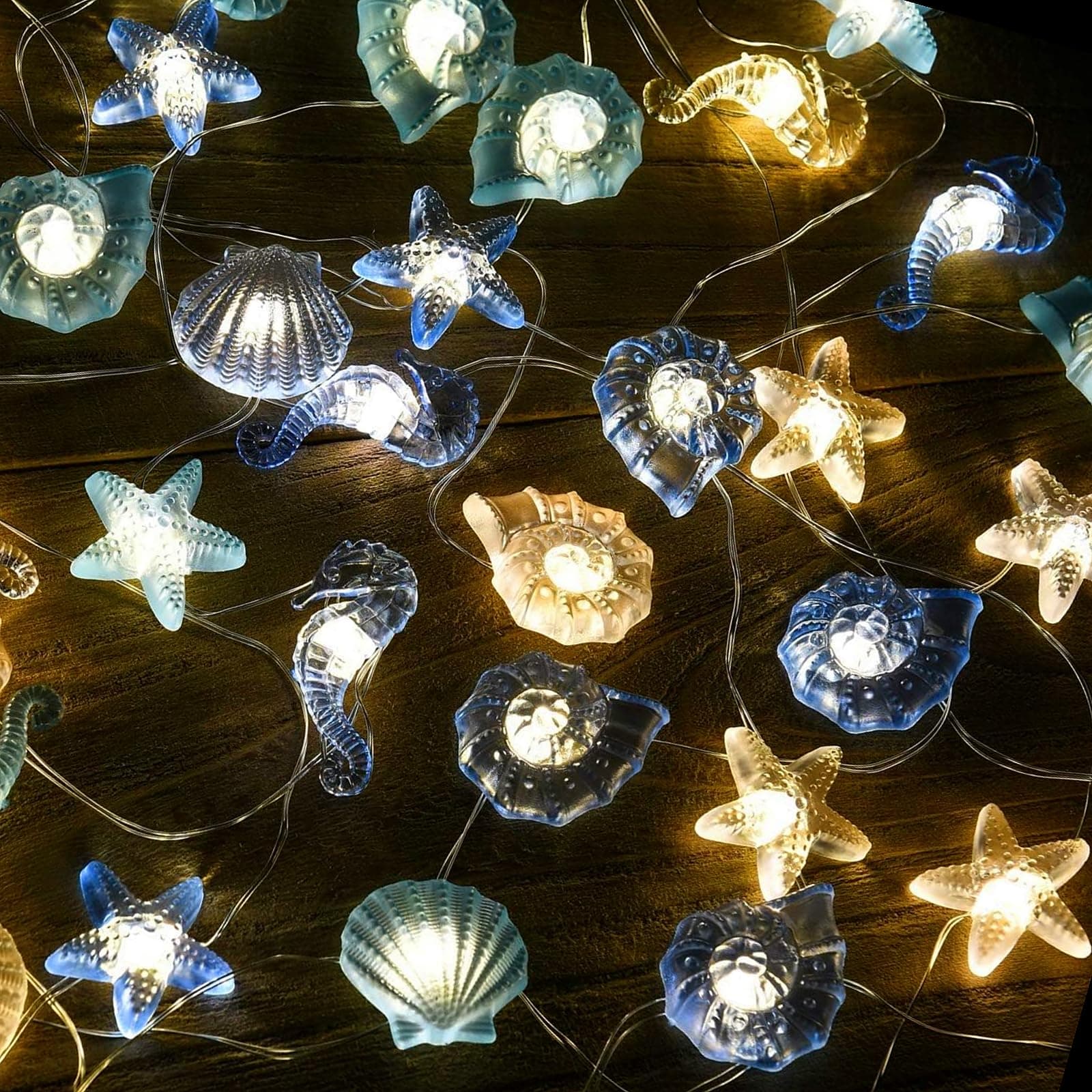 Ocean String Light Sea Shells Seahorse Conch Light Beach String Light LED String Lights Decorative Fairy Light for Indoor Outdoor Christmas Decor (3m 30 LEDs) (Ocean)