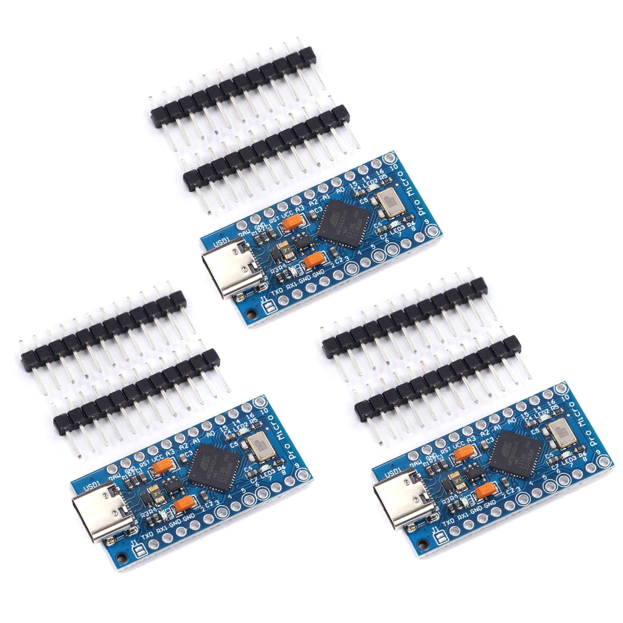 Teyleten Robot Type-C Pro Micro Atmega32U4 5V 16MHz Module Board Micro USB Pro Micro Development Board Microcontroller 3pcs