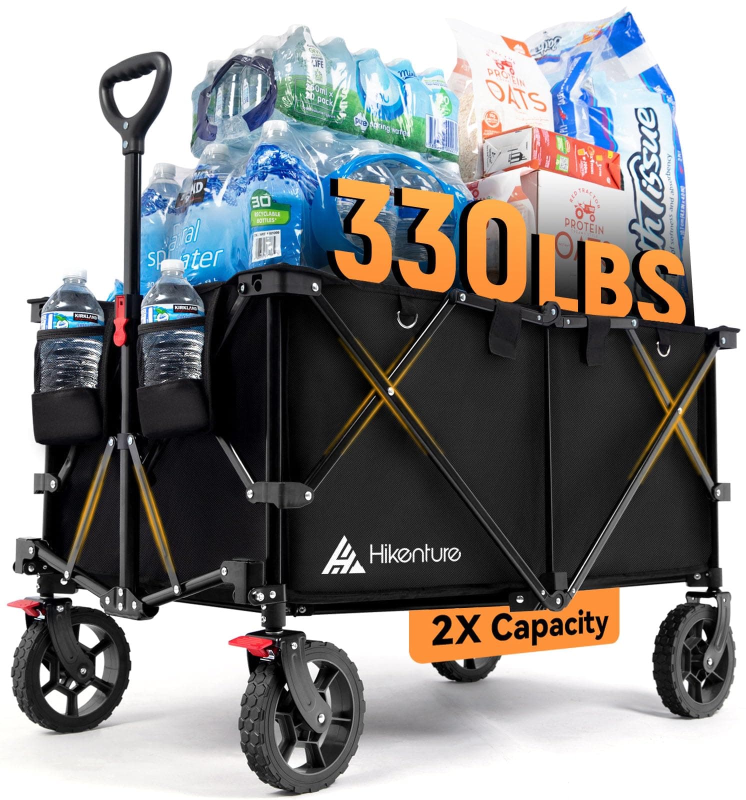 Hikenture Collapsible Wagon - 330LBS Capacity, Extra Large Foldable Wagon with All-Terrain Wheels, Utility Beach Cart for Outdoor Garden