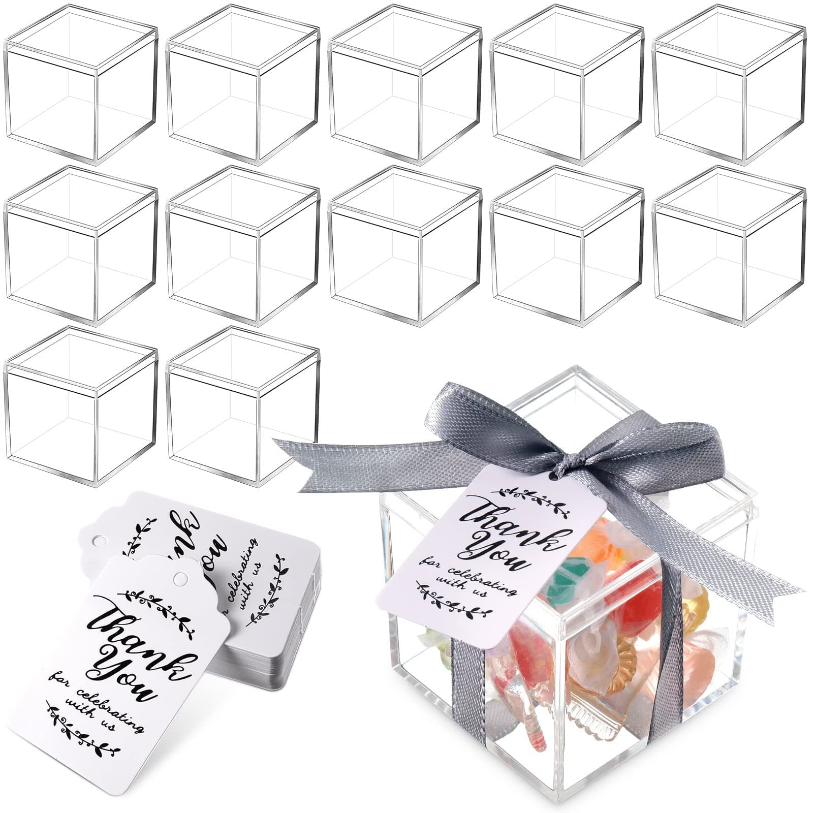 50 Pcs Acrylic Boxes 2.2 x 2.2 x 2.2 Inch Clear Wedding Guest Favor Containers Plastic Square Cube with Lid Mini Acrylic Display Box for Wedding Bridal Shower Souvenir Party Gifts