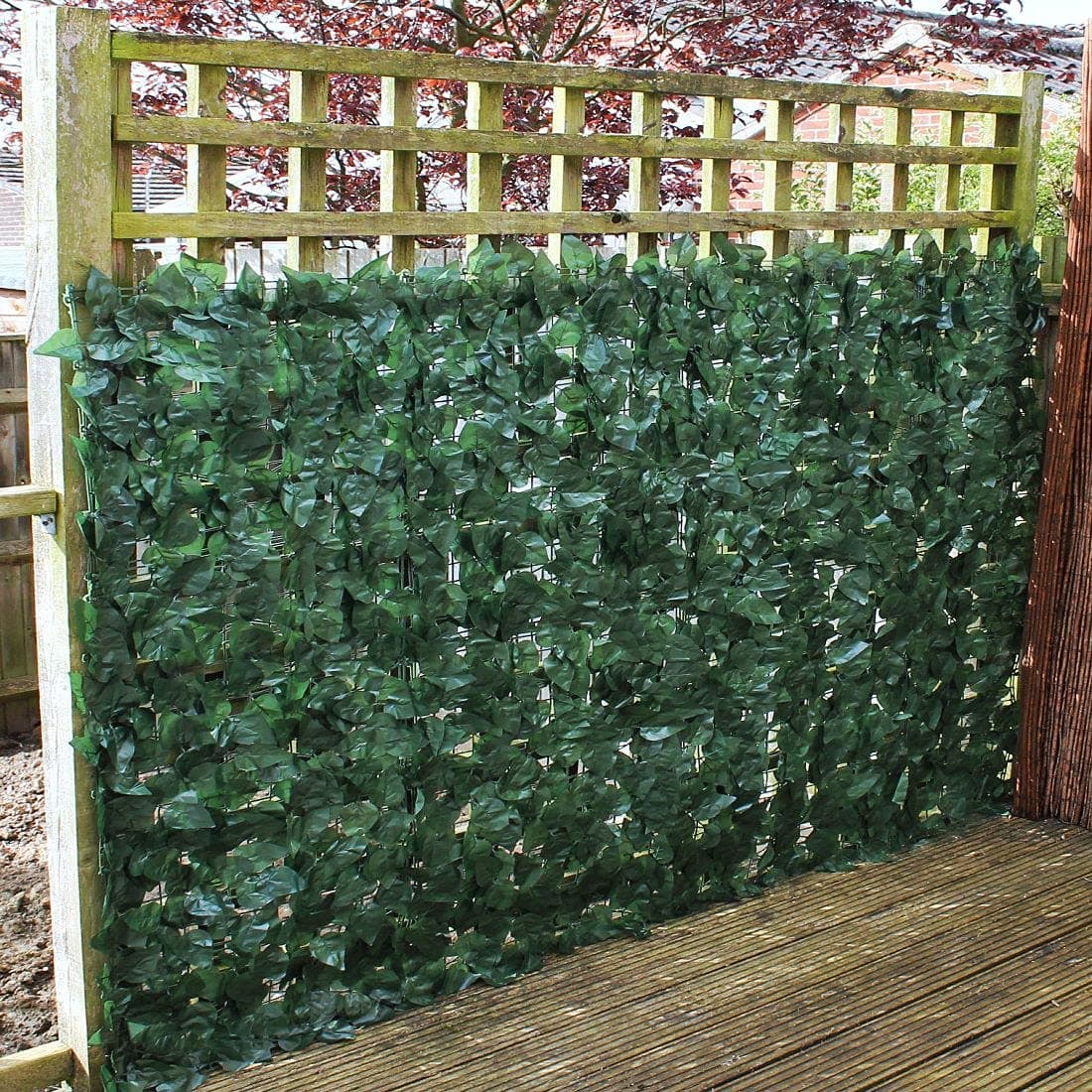 S1011D Artificial Screening Ivy Leaf Hedge Panels On Roll Privacy Garden Fence, 1m high x 3m long, Green