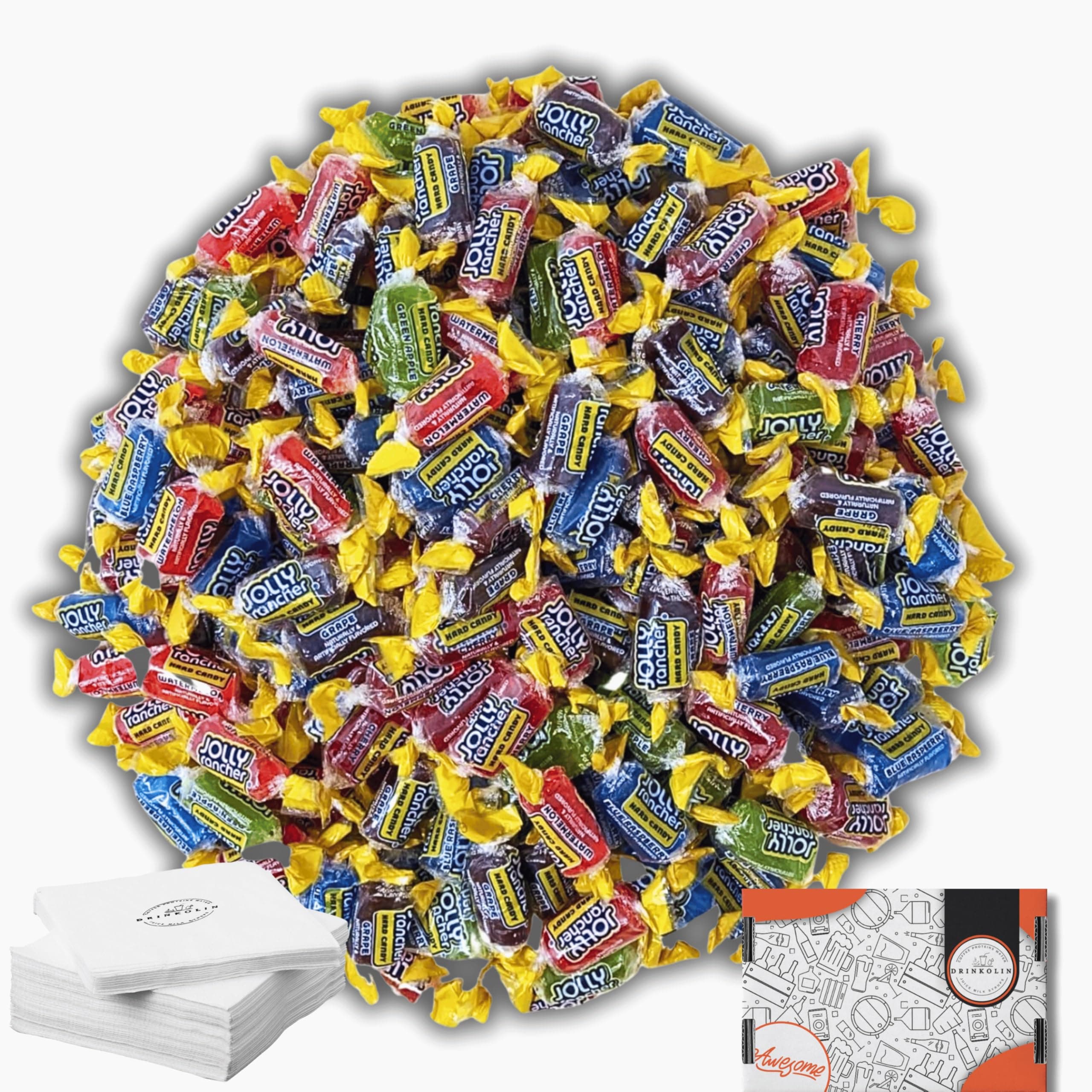 DRINKOLIN Jolly Ranchers Hard Candy Bulk. Assorted Fruit Flavored - 4.5 Pounds Of Approx 350 Hard Candy Individually Wrapped -Bulk Jolly Ranchers Mix. Hard Candy Assortment Fruit Candy
