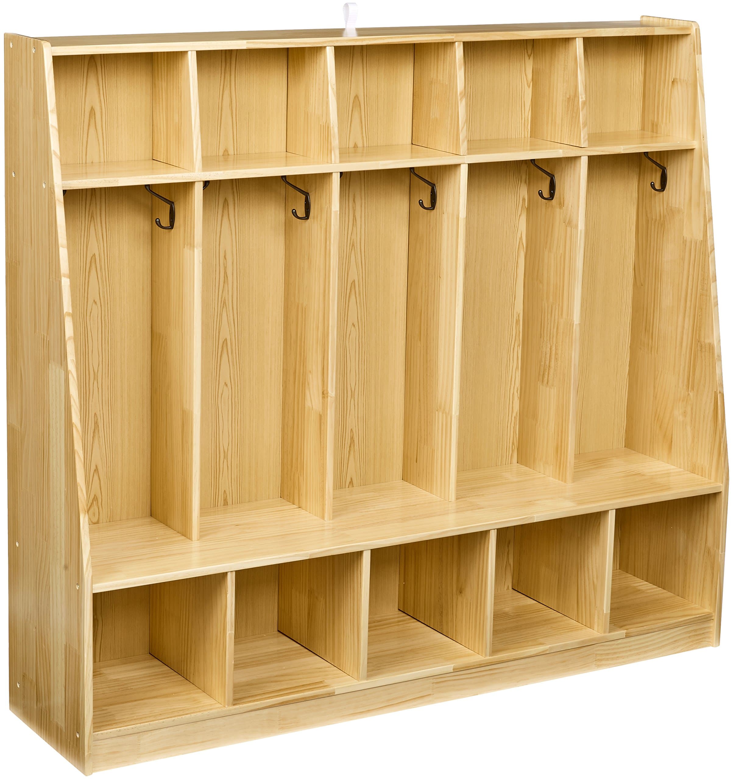 Amazon Basics Coat Locker, 5-Section with Bench, 13"D x 54"W x 48"H, Natural-Pine Finish