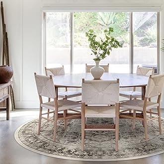 RUGGABLE Washable Vintage Area Rug – Kamran Hazel 8 ft Round, Stain-Resistant, Non-Slip – Large Machine Washable Rugs for Living Room, Bedroom, Hallway, Entryway & Office–with Standard Pad