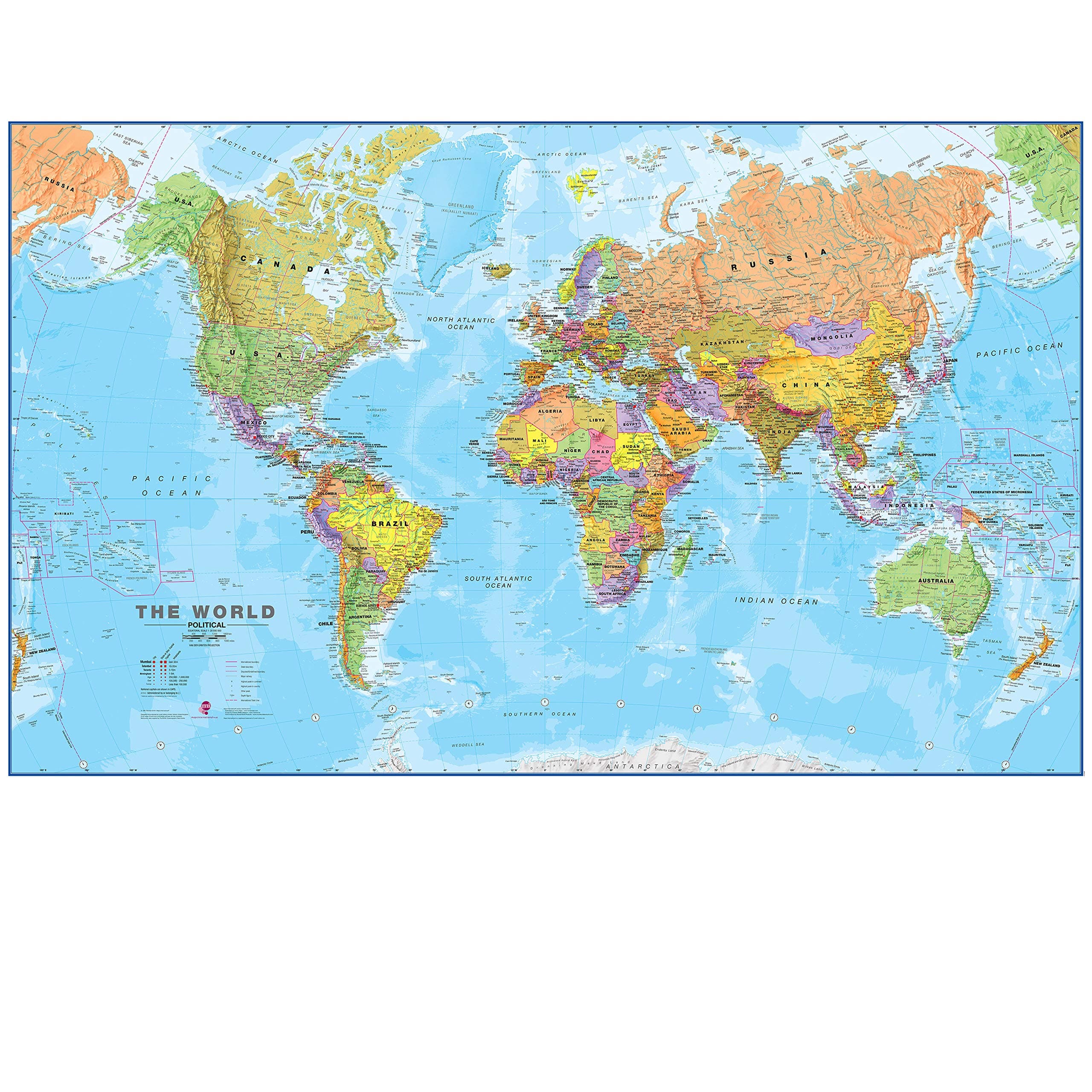 Maps International - Giant World Map - Updated 2025 - Mega-Map Of The World - 201cm (w) x 116.5cm (h) - Full Lamination